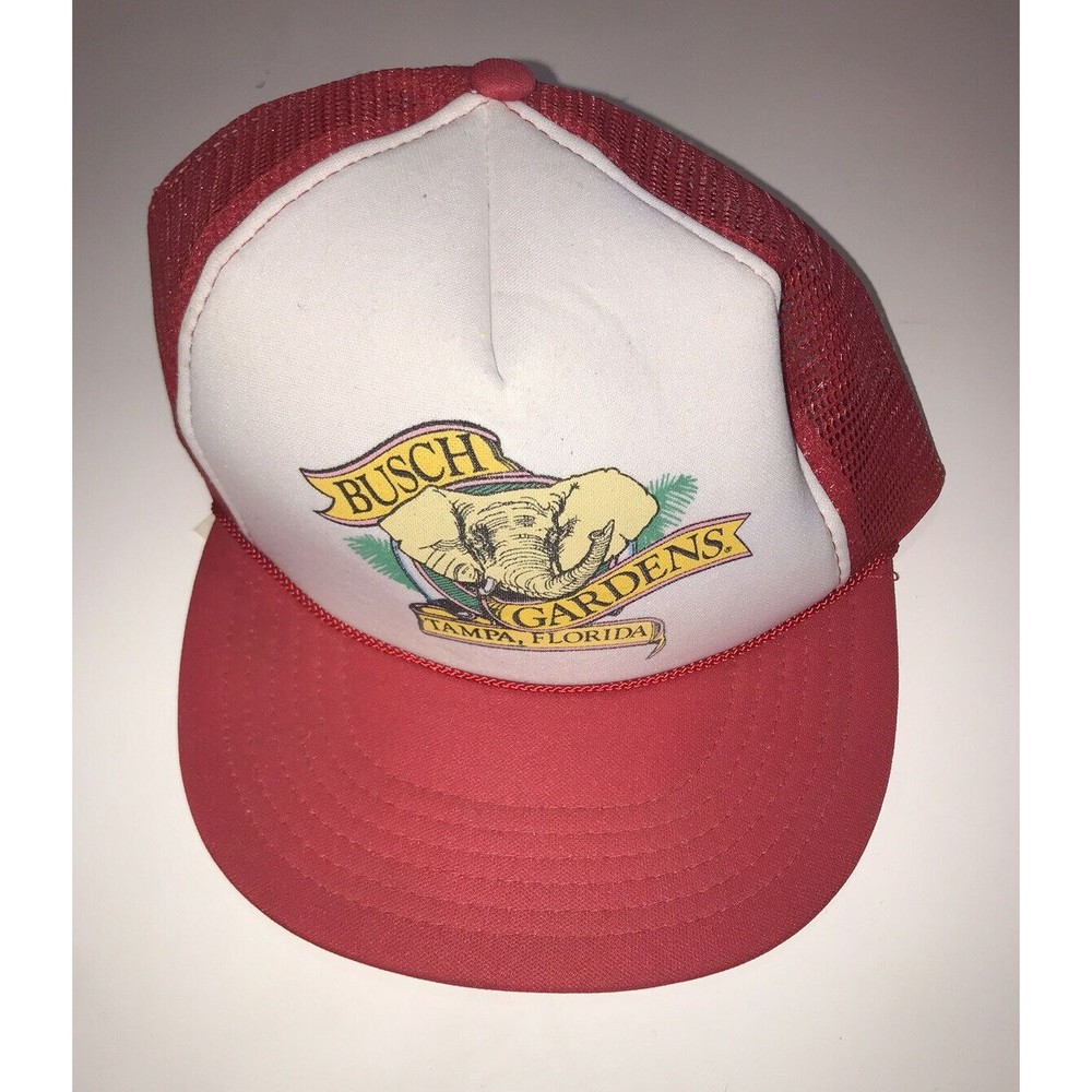 Vintage Busch Gardens Trucker Hat Tampa Florida Red Elephant Rope Hat 80's 90's